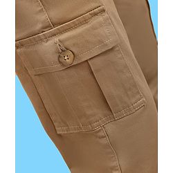 Pine Kids Woven Full Length Solid Trouser With Cargo Pockets - Tan