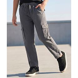 Pine Kids Woven Full Length Solid Trouser With Cargo Pockets - Grey