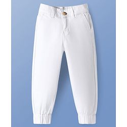 Pine Kids Cotton Woven Full Length Solid Trousers - White