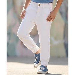 Pine Kids Cotton Woven Full Length Solid Trousers - White
