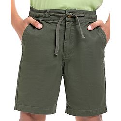 Pine Kids Cotton Knit Above Knee Length Solid Colour Shorts - Olive Green