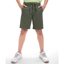 Pine Kids Cotton Knit Above Knee Length Solid Colour Shorts - Olive Green