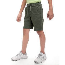 Pine Kids Cotton Knit Above Knee Length Solid Colour Shorts - Olive Green