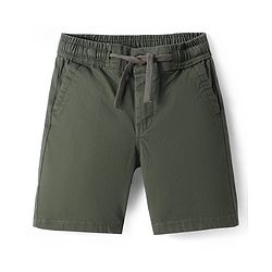 Pine Kids Cotton Knit Above Knee Length Solid Colour Shorts - Olive Green