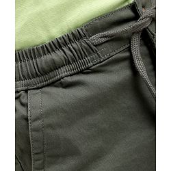 Pine Kids Cotton Knit Above Knee Length Solid Colour Shorts - Olive Green
