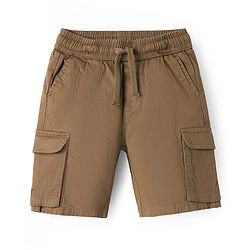 Pine Kids Cotton Elastane Woven Above Knee Length Solid Color Shorts  - Brown