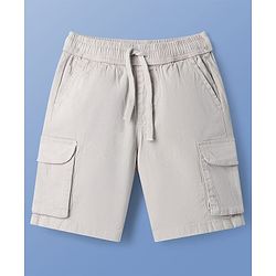 Pine Kids Cotton Elastane Woven Above Knee Length Solid Color Shorts  - Brown