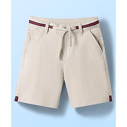 Pine Kids Cotton Woven Above Knee Length Solid Color Shorts - Beige