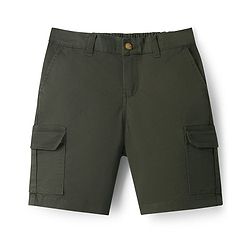 Pine Kids Cotton Elastane Woven Above Knee Length Solid Color Shorts - Olive Green