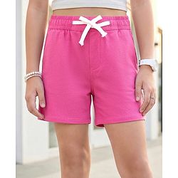 Pine Kids Cotton Elastane Woven Above Knee Length Solid Shorts - Dark Pink