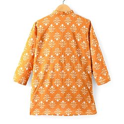 Pine Kids Cotton Woven Full Sleeves Floral Printed Kurta - Orange