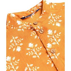 Pine Kids Cotton Woven Full Sleeves Floral Printed Kurta - Orange