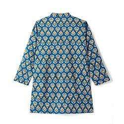 Pine Kids Cotton Woven Full Sleeves Ajrakh Floral Printed Kurta - Navy Blue