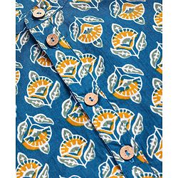 Pine Kids Cotton Woven Full Sleeves Ajrakh Floral Printed Kurta - Navy Blue