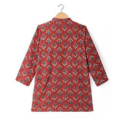 Pine Kids Cotton Woven Full Sleeves Floral Printed Kurta - Dark Red