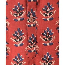 Pine Kids Cotton Woven Full Sleeves Floral Printed Kurta - Dark Red