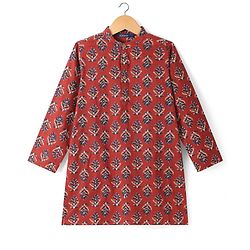 Pine Kids Cotton Woven Full Sleeves Floral Printed Kurta - Dark Red