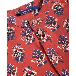 Pine Kids Cotton Woven Full Sleeves Floral Printed Kurta - Dark Red