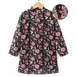Pine Kids Cotton Woven Full Sleeves Kurta with Floral Print - Black