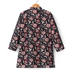 Pine Kids Cotton Woven Full Sleeves Kurta with Floral Print - Black