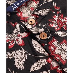 Pine Kids Cotton Woven Full Sleeves Kurta with Floral Print - Black