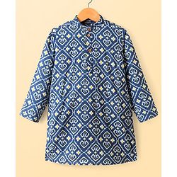 Pine Kids Cotton Woven Full Sleeves Kurta & Pyjama Set with Floral Print - Navy Blue