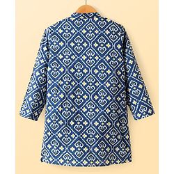 Pine Kids Cotton Woven Full Sleeves Kurta & Pyjama Set with Floral Print - Navy Blue
