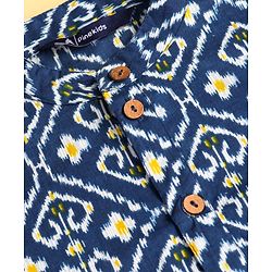Pine Kids Cotton Woven Full Sleeves Kurta & Pyjama Set with Floral Print - Navy Blue