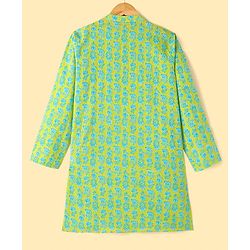 Pine Kids Cotton Woven Full Sleeves Kurta Pyjama Set with Floral Print - Lime Green