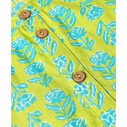 Pine Kids Cotton Woven Full Sleeves Kurta Pyjama Set with Floral Print - Lime Green