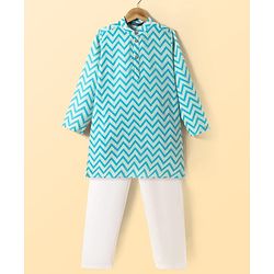 Pine Kids Cotton Woven Full Sleeves Kurta & Pyjama Set with  Print - Light Blue