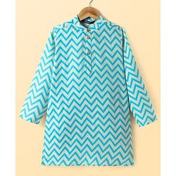 Pine Kids Cotton Woven Full Sleeves Kurta & Pyjama Set with  Print - Light Blue