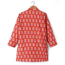 Pine Kids Cotton Woven Full Sleeves Floral Printed Kurta Pyjama Set - Rust Orange