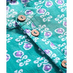 Pine Kids Cotton Woven Full Sleeves Floral Print Kurta Pyjama Set - Teal Blue