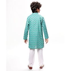 Pine Kids Cotton Woven Full Sleeves Floral Print Kurta Pyjama Set - Teal Blue