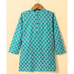 Pine Kids Cotton Woven Full Sleeves Floral Print Kurta Pyjama Set - Teal Blue