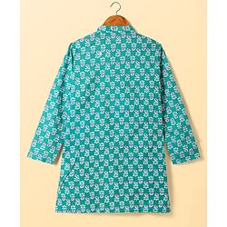 Pine Kids Cotton Woven Full Sleeves Floral Print Kurta Pyjama Set - Teal Blue