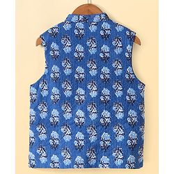Pine Kids Cotton Woven Full Sleeves Kurta Pyjama Set with Jacket Floral Print - White & Blue