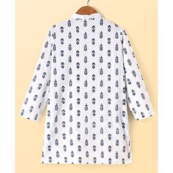 Pine Kids Cotton Woven Full Sleeves Kurta Pyjama Set with Jacket Floral Print - White & Blue