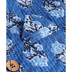 Pine Kids Cotton Woven Full Sleeves Kurta Pyjama Set with Jacket Floral Print - White & Blue