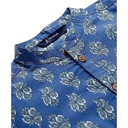 Pine Kids Cotton Woven Kurta with Floral Print - Navy Blue