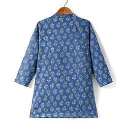 Pine Kids Cotton Woven Kurta with Floral Print - Navy Blue
