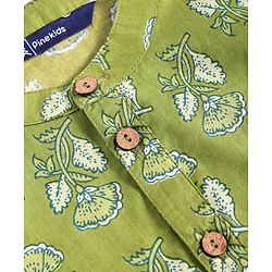Pine Kids Cotton Woven Full Sleeves Floral Printed Kurta - Olive Green