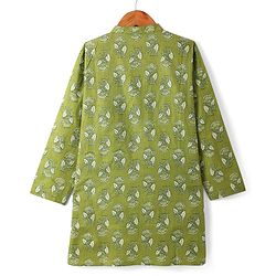 Pine Kids Cotton Woven Full Sleeves Floral Printed Kurta - Olive Green