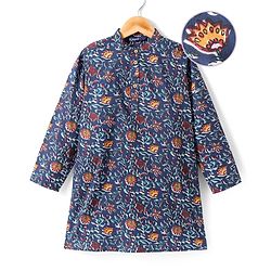 Pine Kids Cotton Woven Full Sleeves Kurta with Floral Print - Navy Blue