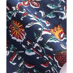 Pine Kids Cotton Woven Full Sleeves Kurta with Floral Print - Navy Blue