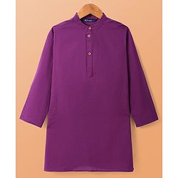 Pine Kids Cotton Woven Full Sleeves Kurta Pajama Set With Floral Printed Jacket- Purple