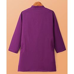 Pine Kids Cotton Woven Full Sleeves Kurta Pajama Set With Floral Printed Jacket- Purple