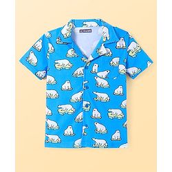 Pine Kids Single Jersey Knit Half Sleeves Night Suit Polar Bear Print - Blue