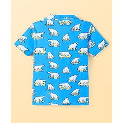 Pine Kids Single Jersey Knit Half Sleeves Night Suit Polar Bear Print - Blue